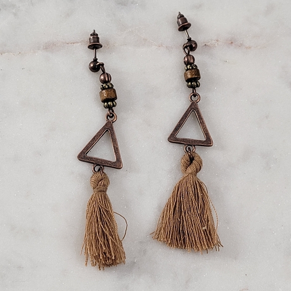 Retro Copper Tassel Drop Earrings - Picture 4 of 6